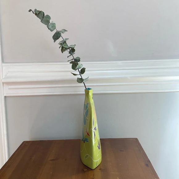 Toyo Next by Jill Rosenwald Art Deco Vase 70s Green‎ Floral Print MCM Abstract - Picture 3 of 17